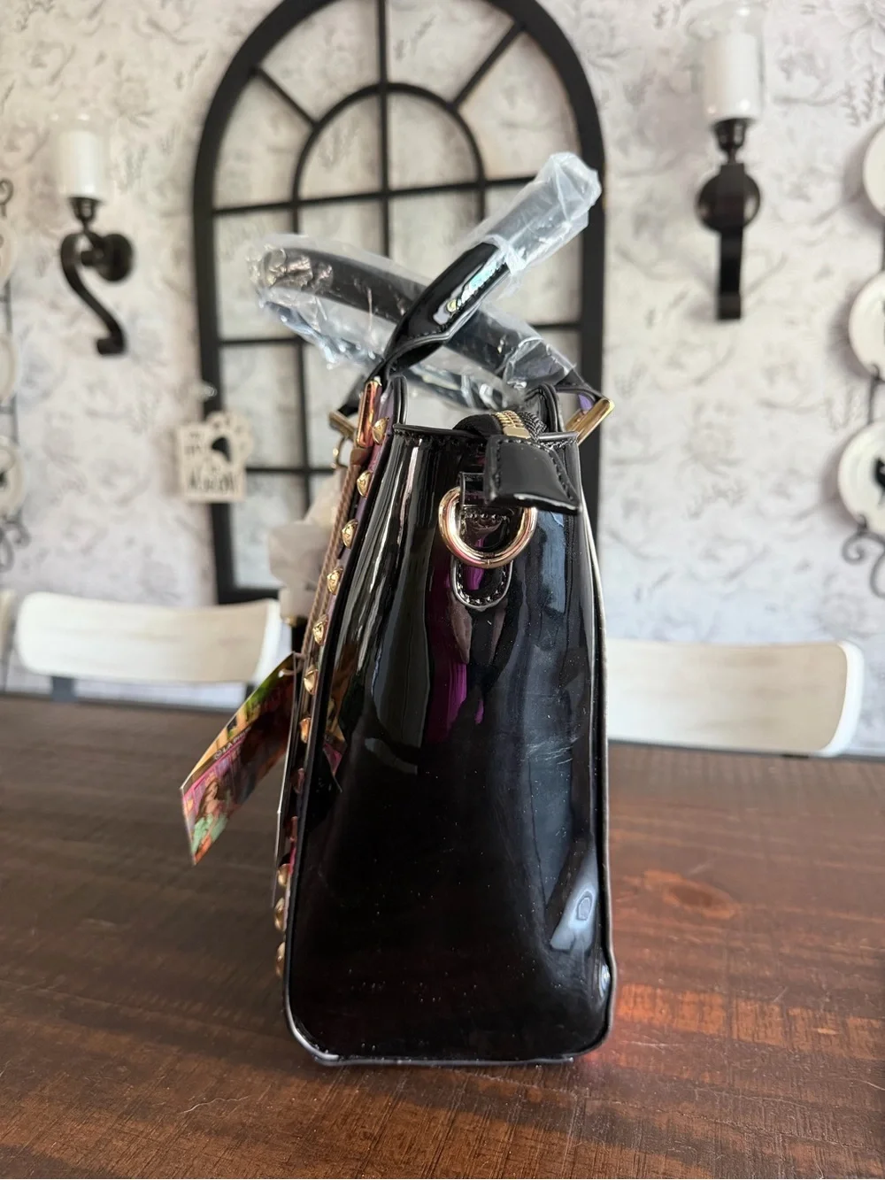 La Philipe MiamiPurple Graphic Satchel with Top Handles